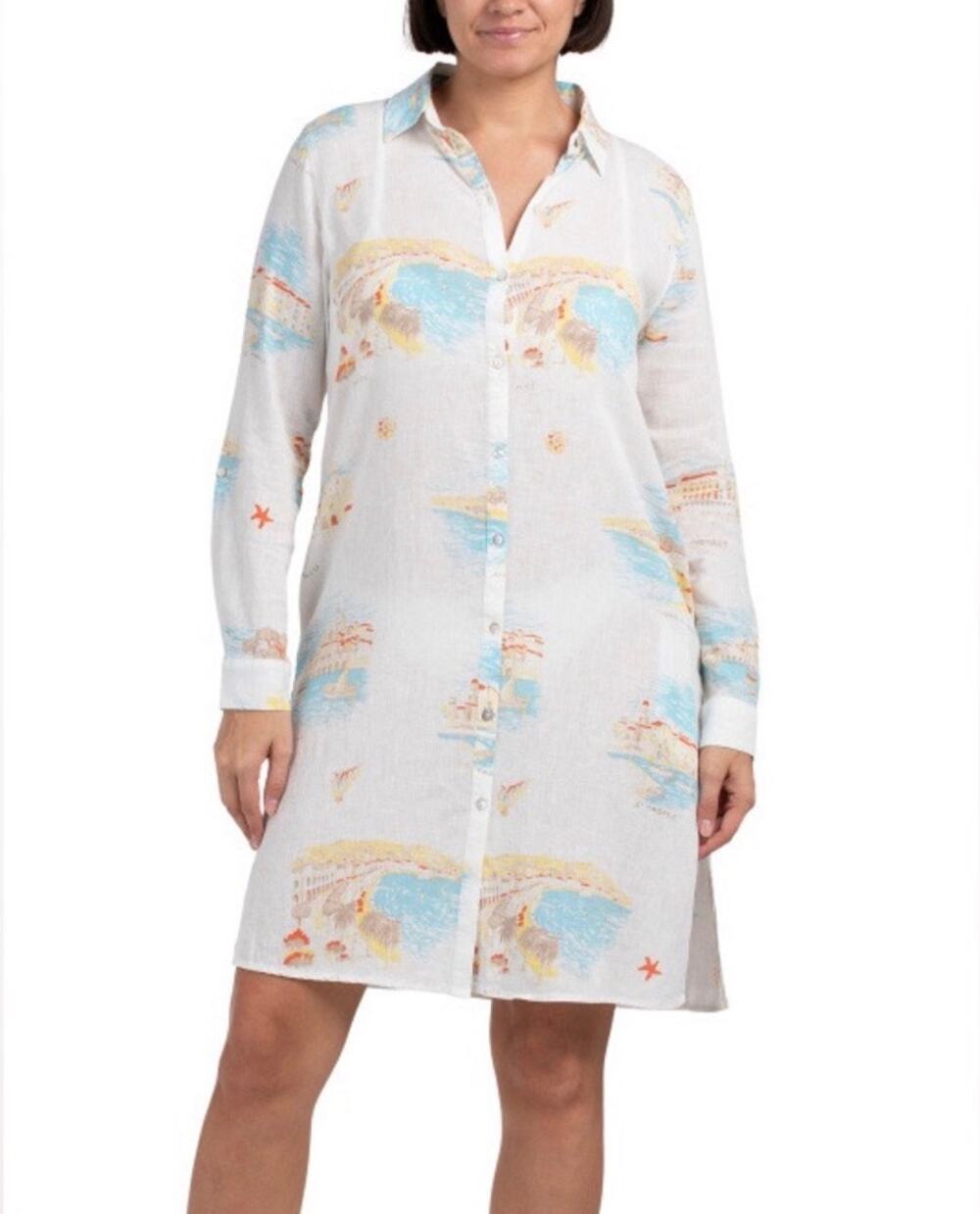 Calypso St Barth NWT M Linen Blend French Riviera Print Maxi Shirt Dress